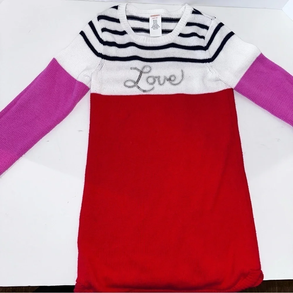 Gymboree Girls LOVE Sweater Dress Red Stripe Sequin Small 5/6 Valentines